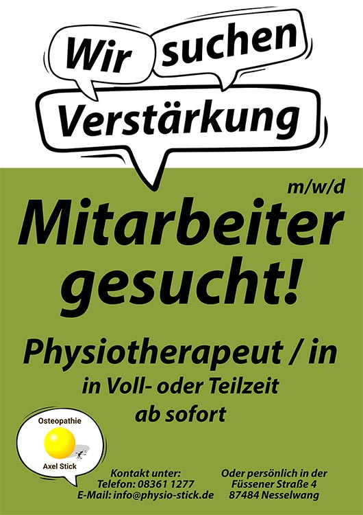 Physiotherapeut Mitarbeiter gesucht m/w/d